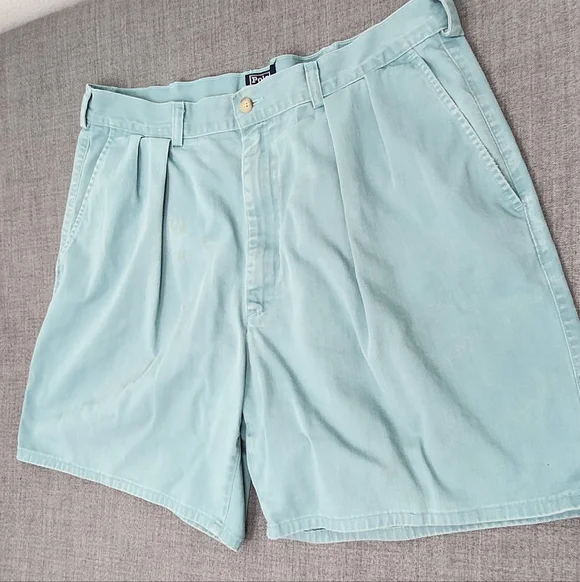 Vintage Polo Ralph Lauren Mens Blue Shorts  Pleated Chino Made In USA. 36 - Picture 2 of 8